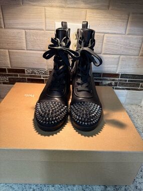 Christian Louboutin Black Spiked Lace-Up Combat Boots